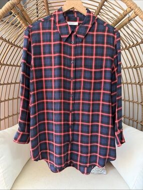 Equipment Navy, Black and Red Plaid Button-Down Shirt